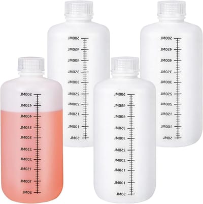 HDPE Laboratoriumflessen - Chemisch Bestendige Plastic Flessen met Afsluitbare Deksel, Translucent en Lekvrij voor Reagentia, Monsters, Pillen en Vloeistofopslag (4 Pack 500ml)