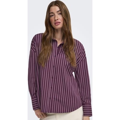 Only bordeaux dames blouse   Punt kraag   Regular fit   Streep patroon   Knoopsluiting   Duurzaam   Lange mouw Bordeaux S
