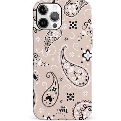 xoxo Wildhearts Paisley Dawn Nude - Double Layer - Hard case hoesje geschikt voor iPhone 11 Pro hoesje - Print met bloemen en hartjes - Beschermhoes geschikt voor iPhone 11 Pro case met print - beige / zwart