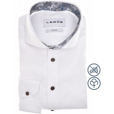 Ledûb Overhemd Subtle Contrast Collar Cotton Non-Iron Wit / male