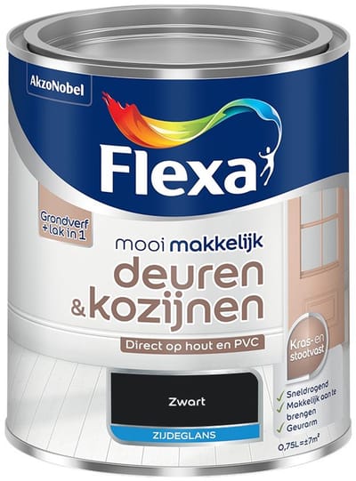 Flexa - Mooi Makkelijk Deuren & Kozijnen Zijdeglans - Zwart - Mengverf - 750 Ml