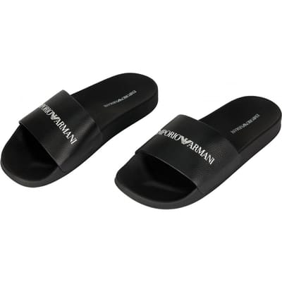 Emporio Armani Luxe Heren Leren Slippers Nero - Maat: 40 black