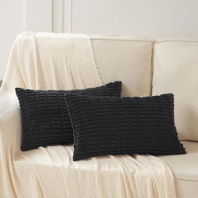 Decoratieve Kussenslopen - Kussenhoezen Bank - Woonkamer Decoratie - Zachte Gestreepte Corduroy - 40x60 cm - Zwart