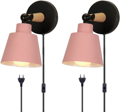 2 Stuks Wandlamp Slaapkamer Moderne Binnenwandlamp Verstelbare met Stekkerschakelaar Wandverlichting Woonkamer Roze