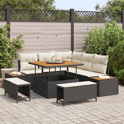 vidaXL - Tuinbank - Set - 8 - st - 7-Aantal - zitplaatsen - Zwart - Poly - rattan