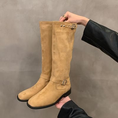 Dames Cowgirl Laarzen Mode Instappers Dames Elegant Lage Hak Kniehoge Laarzen Schoenen Dames Winter Schoeisel 40