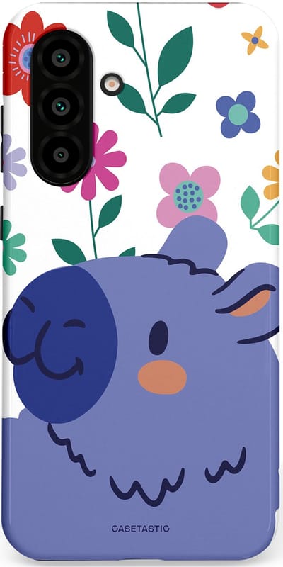 Casetastic Hoesje Geschikt voor Samsung A56 / A36 - Stijlvolle Beschermende Duo-layer Case - Capibara Bloempje Blauw