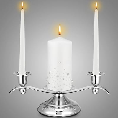 Set van 3 Witte Ceremoniekaarsen met Glazen Houders voor Bruiloft Decoratie