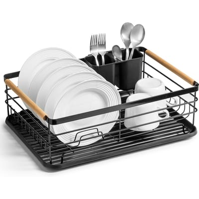 Zwarte metalen afdruiprek voor keukengerei - 43x32x14,5 cm