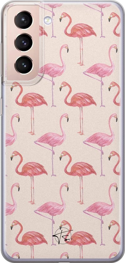 Hoesje geschikt voor Samsung Galaxy S21 - Flamingo - Soft Case - TPU - Print - Roze - Mooie Telefoonhoesjes
