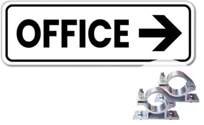 Bord Office pijl rechts - Weerbestendig Aluminium - 40x15 cm - Bevestiging: Met paalbeugels Ø48mm