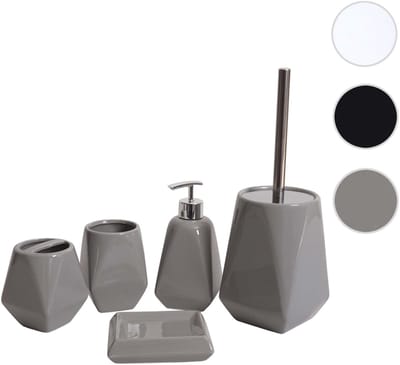 5-delige badkamerset MCW-C71, WC-set badkameraccessoires, keramiek ~ grijs