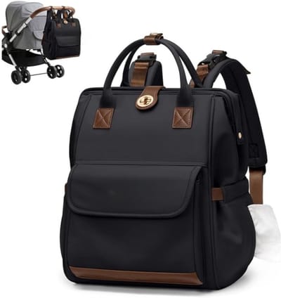 SnelShoppen - Golf Quality Luiertas Rugzak, Multifunctionele Waterbestendige Luiertas met Haak, Casual Hangende Luiertas voor Moeder, A-Zwart, 16 Inch