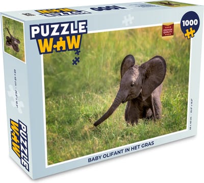 Puzzel Baby olifant in het gras - Legpuzzel - Puzzel 1000 stukjes volwassenen