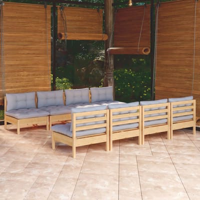 vidaXL - 9-delige - Loungeset - met - grijze - kussens - grenenhout