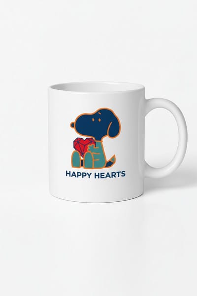 Happy Hearts Mok | Vrolijke Hond met Rood Hart Design | Unieke Koffiemok