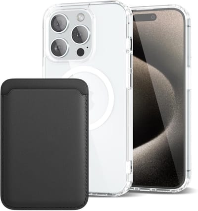 Shockproof Anti Shock Back Cover Hoesje Compatibel met MagSafe Geschikt voor: Apple iPhone 15 Pro Max met Magnetische Pasjeshouder - Zwart
