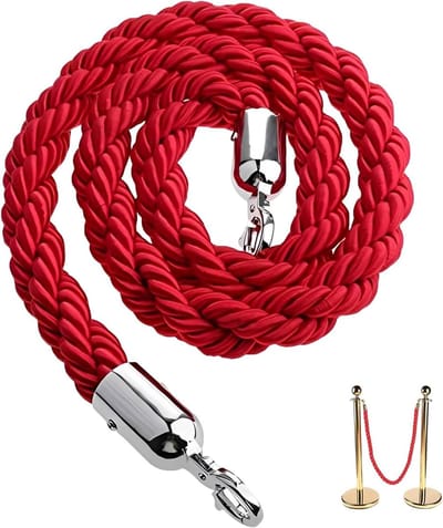 Allecta - Rood afsluitkoord van 1,5 meter voor wachtrijen en geleidingssysteem met leuningkabel. Haken en vergrendeling inbegrepen.