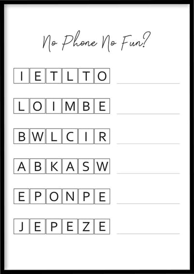Poster No Phone No Fun - 30x40 cm - WC poster - Exclusief fotolijst - WALLLL