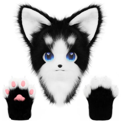 Dier Kat Fursuit Hoofdmasker Furry En Therian Poot Handschoenen Set Voor Halloween Cosplay Kostuum Accessoires One Size