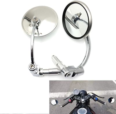 Ronde Chromen Achteruitkijkspiegel voor Motorfiets, Chopper, Scooter en Cafe Racer - Verstelbare Handvat Einde Spiegel