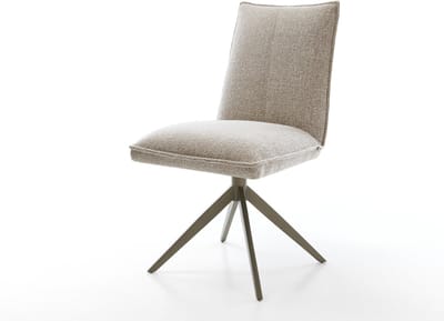Eetkamerstoel Lelio-Flex kruisframe breed afwerking met titanium geweven stof beige 360° draaibaar rocker-functie pocketveer kern