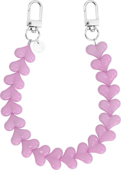 xoxo Wildhearts telefoonkoord - Funky Hearts Charm Cord (pink) - Geschikt voor iPhone - Geschikt voor Samsung - Universeel Phone Cord - Telefoonketting - Bedeltje voor telefoon - Telefoonhanger - kralenketting - Ketting met hartjes - Roze