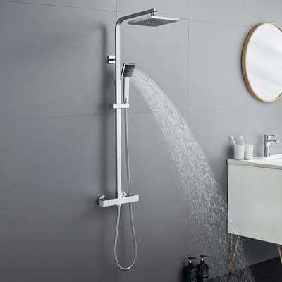 Auralum Max Regendouche met Thermostaatkraan - Chrome Doucheset - RVS Regendoucheset - Verstelbare Hoogte 96-128cm - CoolTouch technologie - Waterbesparend - Zilver