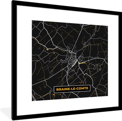 Fotolijst incl. Poster - Stadskaart - Braine-le-Comte - Kaart - Goud - Plattegrond - 40x40 cm - Posterlijst