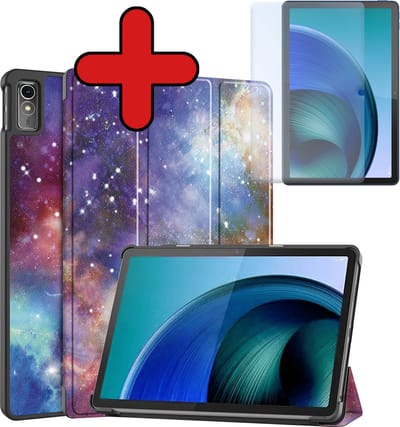 Hoesje - Geschikt voor Lenovo Tab M10 5G - Met Screenprotector - Hardcover Book Case - Trifold Bookcase Hoes - Hard Cover - Tablethoes - Galaxy