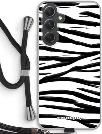 Case Company® - Hoesje met koord geschikt voor Samsung Galaxy A54 hoesje met Koord - Zebra pattern - Telefoonhoesje met Zwart Koord - Bescherming aan alle Kanten en Over de Schermrand