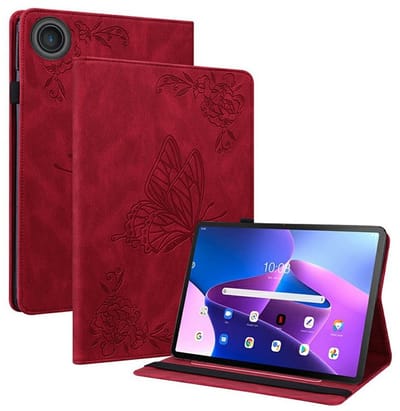 Coverup Tablethoes geschikt voor Lenovo Tab 10.1 TB311FU Hoesje - Vlinder & Bloemen Book Case - Rood