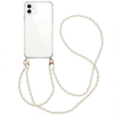 imoshion Hoesje - Geschikt voor Apple iPhone 11 - Backcover met koord + armband - Parels - Transparant