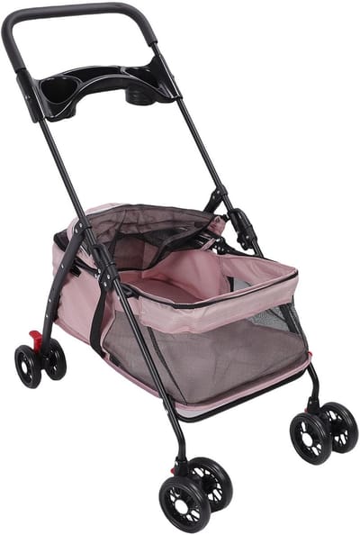 Huisdier Kinderwagen - Reisbuggy Huisdier - Comfortabel Vervoer - Opvouwbaar Gaasontwerp - 4 Wielen 17.7kg - Roze