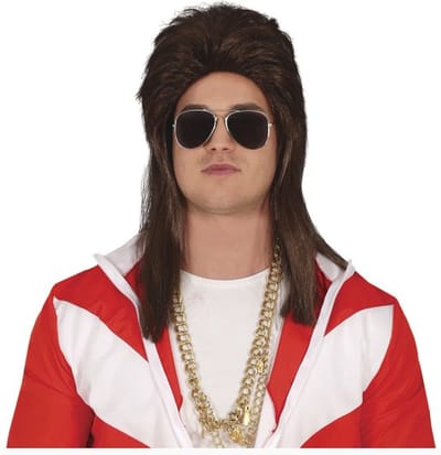 Fiestas Verkleedpruik voor heren met stijl lang haar - bruin - jaren 70 - Carnaval/Seventies/Disco