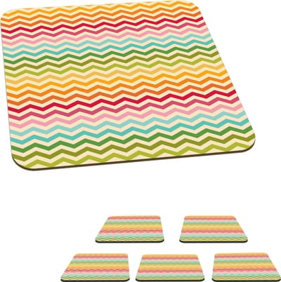 Onderzetters voor glazen - Patroon - Regenboog - Retro - 10x10 cm - Glasonderzetters - 6 stuks