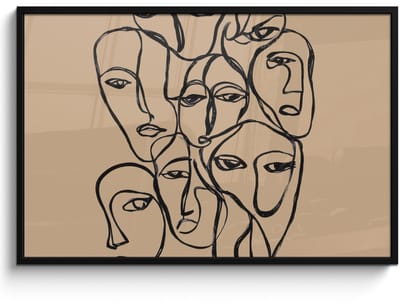 Poster in lijst - Fotolijst 120x80 cm - Posters - Gezichtenzee - Lijntekening - Abstract - Posterlijst zwart - Decoratie - Wanddecoratie woonkamer - Muurdecoratie slaapkamer