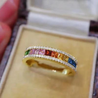 Huitan Heldere Regenboog Zirkonia Ringen voor Vrouwen Trendy Kleurrijke Bruiloftsband Accessoires Cocktailfeest Sieraden Bulk 10 gray