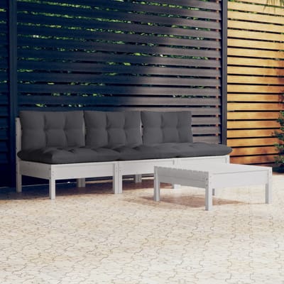 vidaXL - 4-delige - Loungeset - met - antracietkleurige - kussens - grenenhout