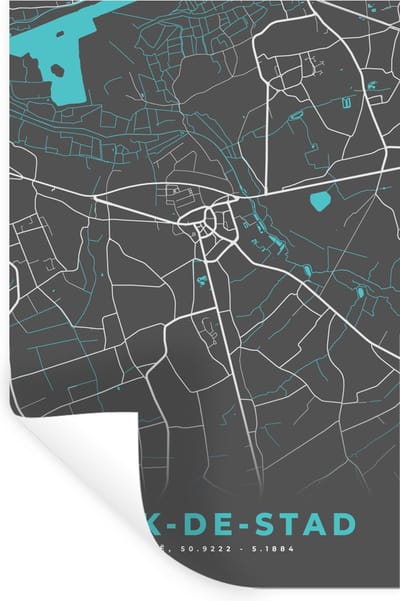 Muurstickers - Sticker Folie - Plattegrond – Herk de Stad – Blauw – Stadskaart - Kaart - 20x30 cm - Plakfolie - Muurstickers Kinderkamer - Zelfklevend Behang - Zelfklevend behangpapier - Stickerfolie