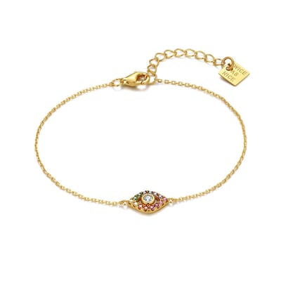 Twice As Nice Armband in zilver, oogmotief met kleurrijke stenen Goudkleurig 16cm+3cm