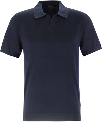 OLYMP modern fit gebreide polo katoen met lyocell - korte mouw - donkerblauw