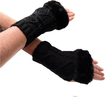 Winkrs - Zwarte Polswarmers met nepbont - Vingerloze handschoenen Dames