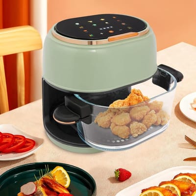 Heteluchtfriteuse - Airfryer Frituurpan - Vetarm Koken - Met Kijkvenster - 4 Liter - Groen