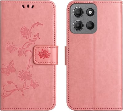 Coverup Hoesje - Geschikt voor Motorola Moto G15 / G17 (Power) Hoesje - Coverup Bloemen & Vlinders Book Case - Roze