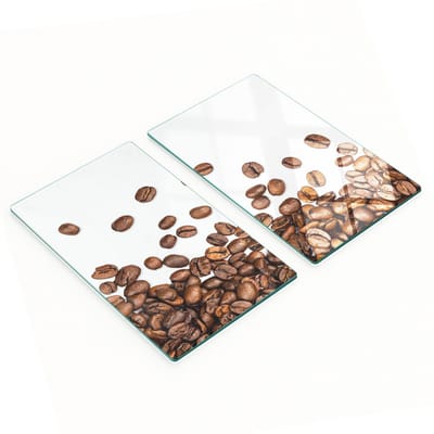 Set van twee decoratieve glazen snijplanken in de vorm van koffiebonen, 2x30x52 cm