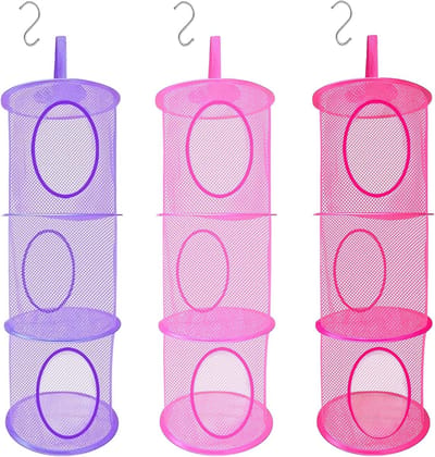 Hanging Mesh Toys, Zachte Teddy Hammock, Opvouwbaar Net voor 3 Laags Ruimtebesparende Organizer voor Kinderen, Pluche Speelgoed, Slaapkamer Opruimen en Kerstcadeaus (Roze, Roze, Paars)
