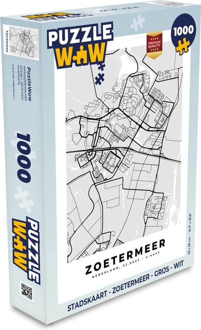 Puzzel Stadskaart - Zoetermeer - Grijs - Wit - Legpuzzel - Puzzel 1000 stukjes volwassenen - Plattegrond