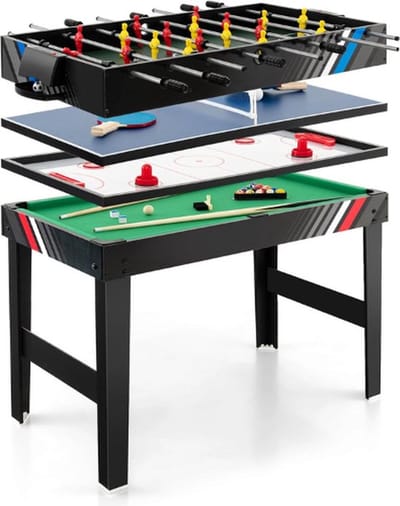4 in 1 Speeltafel – Airhockeytafel – Voetbaltafel – Pooltafel – Pingpongtafel – Multifunctioneel – Inclusief Accessoires – Volledige Set – Hoge Kwaliteit