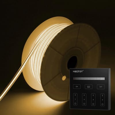 COB LED Strip - Warm Wit 2700k - 5 Meter in één rol(1x 5meter) - 800Lumen per meter - 220V - Waterdicht(IP65) - Complete Set - Met Mi-Light(MiBoxer) Draadloze Wandbediening Touch (Zwart)